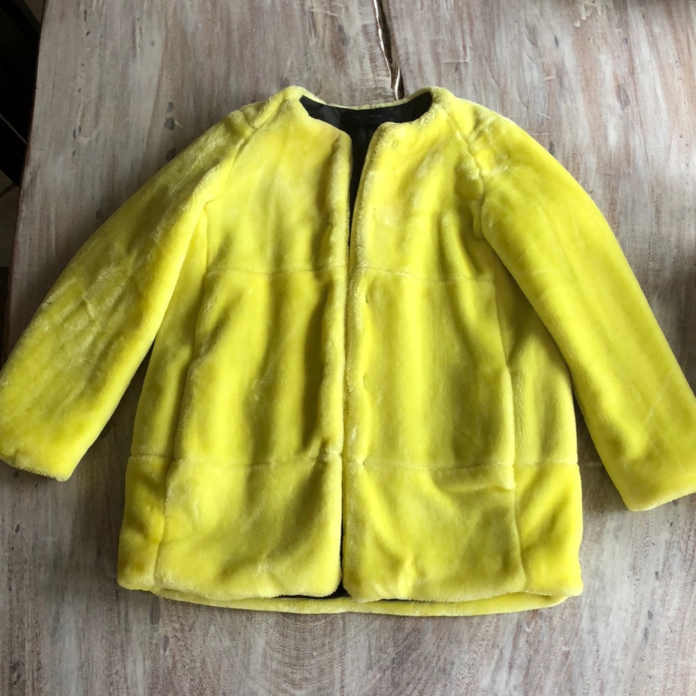 Zara Neon yellow faux fur jacket